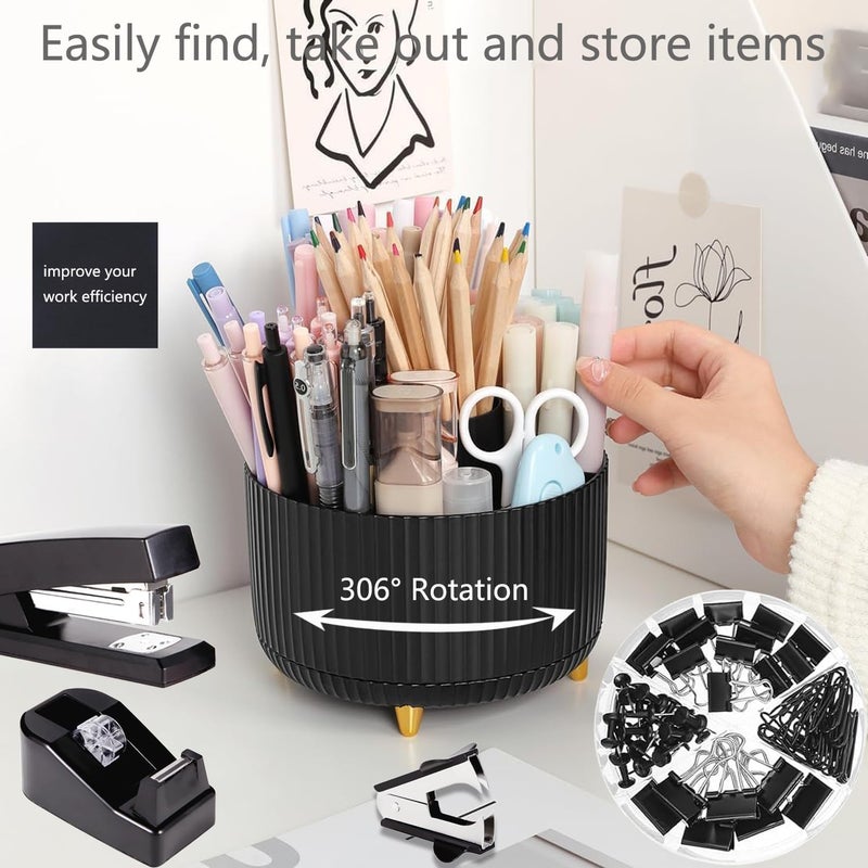 suniya Office Supplies,Desk Accessories,with Stapler,Tape Dispenser,Staple Remover,Scissor,Ballpoint Pen,Sticky Notes,Clear Tape,Staples,Desk Organizer,Ruler,Binder,Best Gift Set(Black) - Image 4